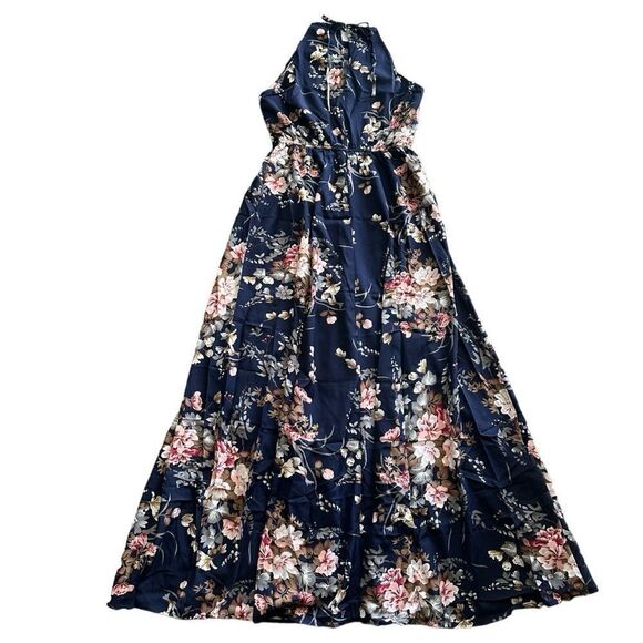 Cupshe Halter Neck Elastic Waist Slip Maxi Dress Adjustable Straps Blue - Picture 3 of 9